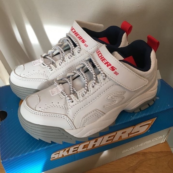 BRAND NEW youth boy girl skechers intershift white velcro shoes size 12 & 13 - Picture 7 of 8